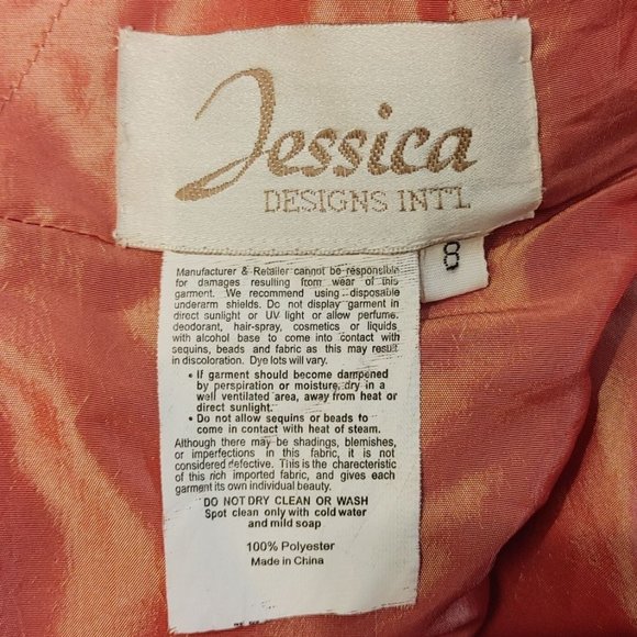 Jessica Designs Intl' Women's Orange Babydoll Strappy Low-Cut Back Bow Dress 8 - Picture 3 of 3